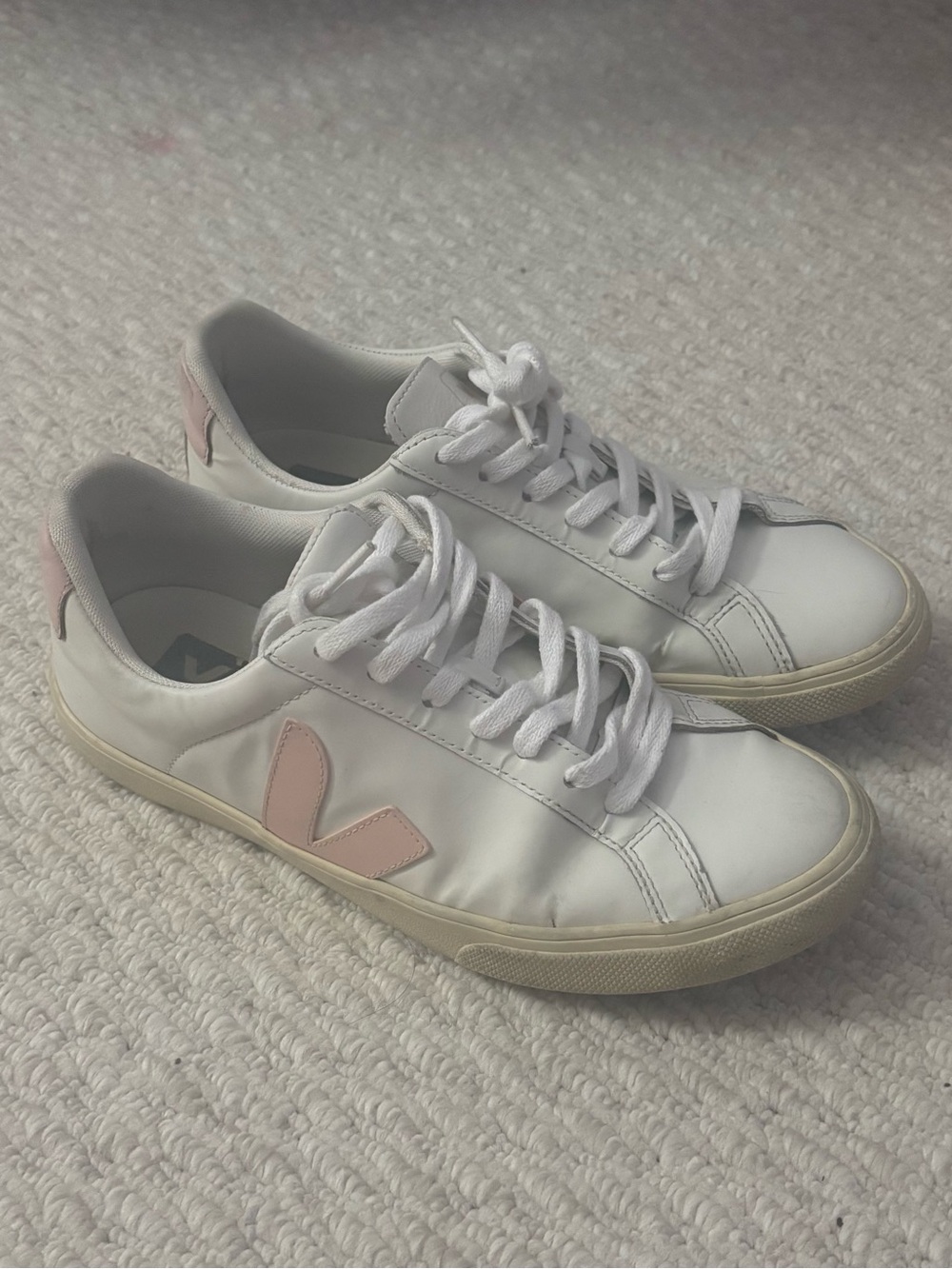 Veja Women’s Campo White Sneakers with Pink V Logo
